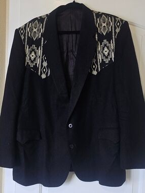 Mens Yoke Circle S Black Cowboy Suit Coat Jacket Merino wool 50R Black great co